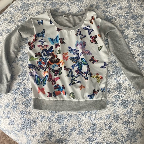 Boston Proper Colorful Butterfly Print Whimsical Crewneck Sweatshirt Size Small - Picture 1 of 9